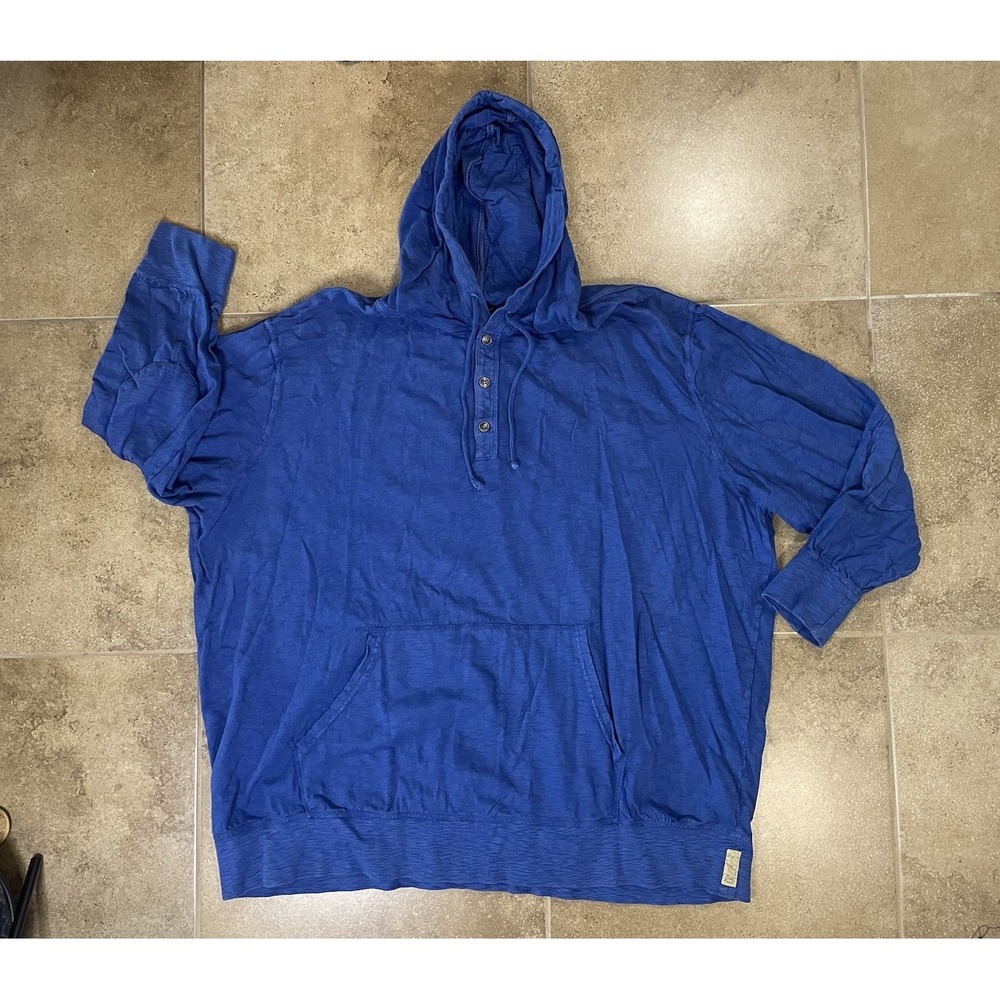 Lucky Brand Hoodie Sweatshirt Mens Sz 4XL Blue Henley Hooded Pullover